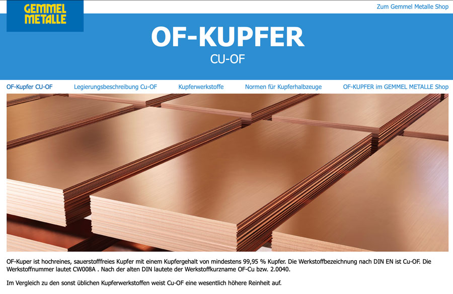 Gemmel-Metalle Of-Cu Kupfer